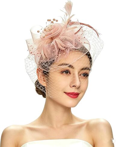 Vintage Feather Fascinator Pillbox Hat with Veil - Fascinator Tea Parties Hats Church Hat for Women in Kuwait