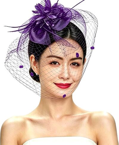 Vintage Feather Fascinator Pillbox Hat with Veil - Fascinator Tea Parties Hats Church Hat for Women in Kuwait