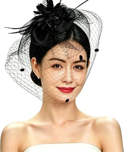 Vintage Feather Fascinator Pillbox Hat with Veil - Fascinator Tea Parties Hats Church Hat for Women in Kuwait
