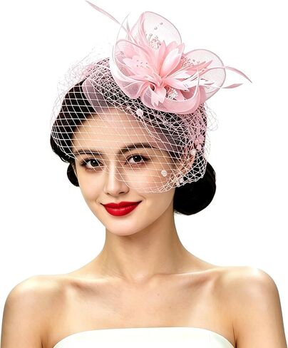 Vintage Feather Fascinator Pillbox Hat with Veil - Fascinator Tea Parties Hats Church Hat for Women in Kuwait