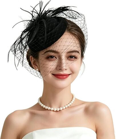 Vintage Feather Fascinator Pillbox Hat with Veil - Fascinator Tea Parties Hats Church Hat for Women in Kuwait