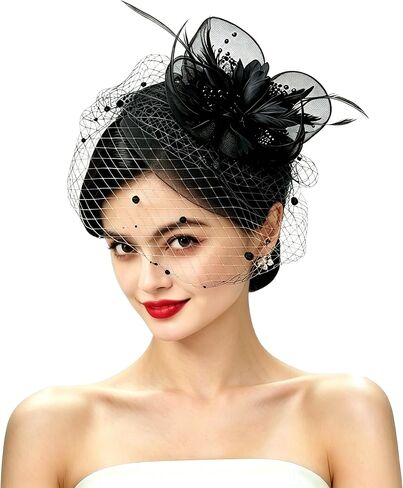 Vintage Feather Fascinator Pillbox Hat with Veil - Fascinator Tea Parties Hats Church Hat for Women in Kuwait