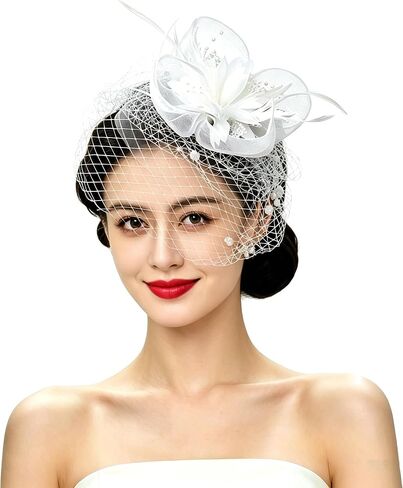 Vintage Feather Fascinator Pillbox Hat with Veil - Fascinator Tea Parties Hats Church Hat for Women in Kuwait