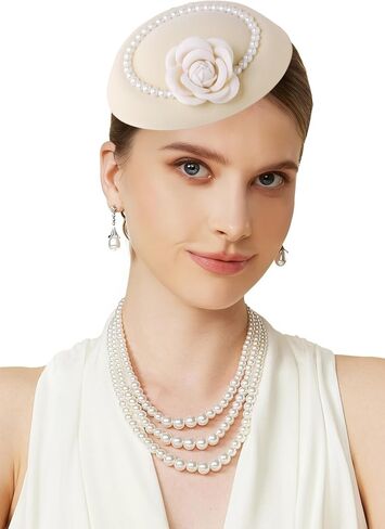 قبعات BABEYOND Fascinators للنساء - قبعة حفلات الشاي Kentucky Fascinator Derby Flower Pillbox مع اللؤلؤ لحفلات الزفاف in Kuwait