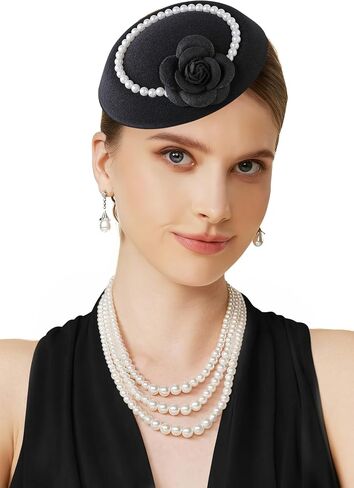قبعات BABEYOND Fascinators للنساء - قبعة حفلات الشاي Kentucky Fascinator Derby Flower Pillbox مع اللؤلؤ لحفلات الزفاف in Kuwait