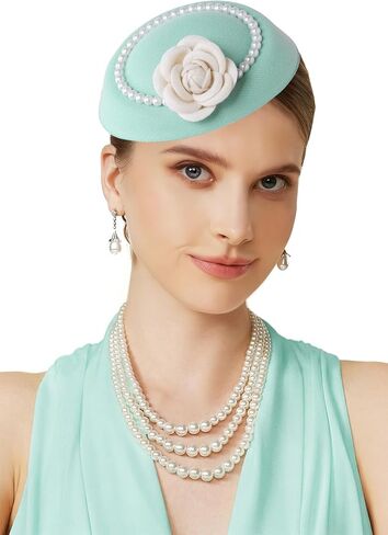 قبعات BABEYOND Fascinators للنساء - قبعة حفلات الشاي Kentucky Fascinator Derby Flower Pillbox مع اللؤلؤ لحفلات الزفاف in Kuwait