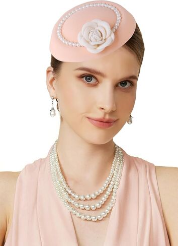 قبعات BABEYOND Fascinators للنساء - قبعة حفلات الشاي Kentucky Fascinator Derby Flower Pillbox مع اللؤلؤ لحفلات الزفاف in Kuwait