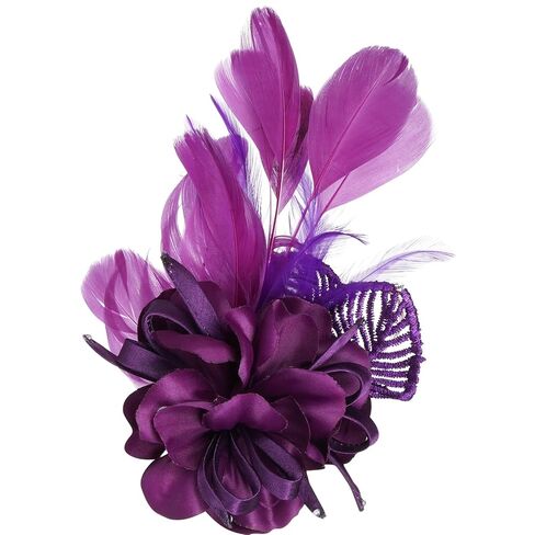 Sucrain Fascinator ريشة زهرة دبوس بروش الأرجواني قطع زينة الصدار شبكة الريش مشبك شعر لشاي حفل زفاف كوكتيل (أرجواني) in Kuwait
