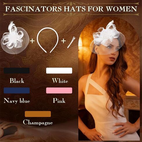 قبعات AMCAMI Fascinators مع ريش للنساء 2026 قبعات ديربي قبعة حفلات الشاي مع عصابة رأس ومشبك in Kuwait