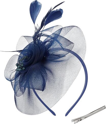 قبعات AMCAMI Fascinators مع ريش للنساء 2026 قبعات ديربي قبعة حفلات الشاي مع عصابة رأس ومشبك in Kuwait