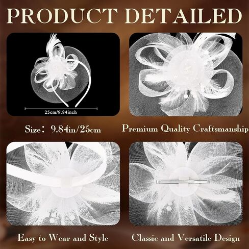 قبعات AMCAMI Fascinators مع ريش للنساء 2026 قبعات ديربي قبعة حفلات الشاي مع عصابة رأس ومشبك in Kuwait