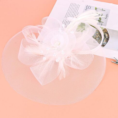 قبعات AMCAMI Fascinators مع ريش للنساء 2026 قبعات ديربي قبعة حفلات الشاي مع عصابة رأس ومشبك in Kuwait
