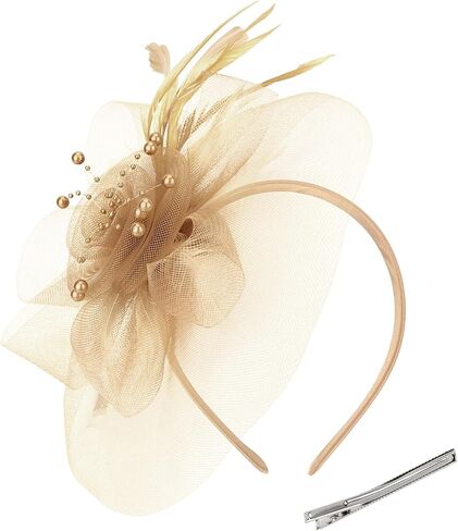 قبعات AMCAMI Fascinators مع ريش للنساء 2026 قبعات ديربي قبعة حفلات الشاي مع عصابة رأس ومشبك in Kuwait