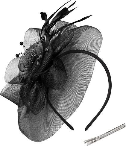 قبعات AMCAMI Fascinators مع ريش للنساء 2026 قبعات ديربي قبعة حفلات الشاي مع عصابة رأس ومشبك in Kuwait