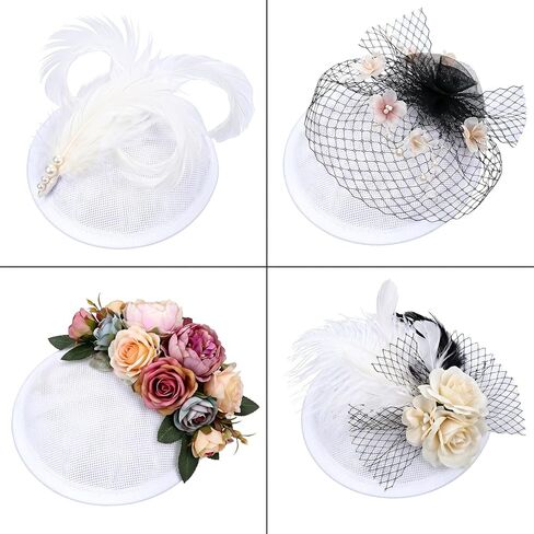 4pcs Fascinator Base with Headband White, 5 Inch Linen Mesh Millinery Round Hat Base for DIY Wedding Party Fascinator Kit and Hats Making Supplies 20s 50s Cocktail Hats DIY Headwear Craft in Saudi Arabia