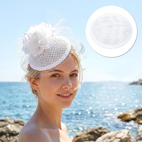 4pcs Fascinator Base with Headband White, 5 Inch Linen Mesh Millinery Round Hat Base for DIY Wedding Party Fascinator Kit and Hats Making Supplies 20s 50s Cocktail Hats DIY Headwear Craft in Saudi Arabia