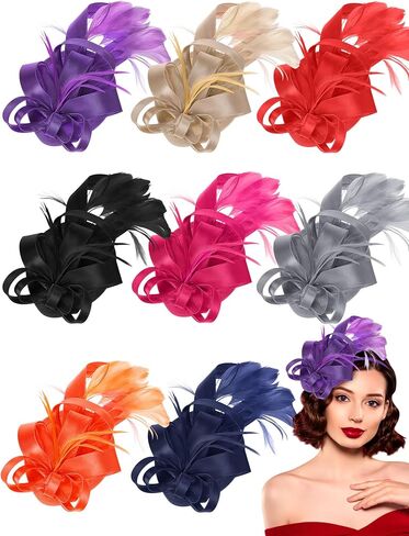 Suncalla 8 Pcs Fascinators Hat for Women Tea Party Headband with Feather Mesh Flower Derby Hat Hair Clip for Wedding Cocktail in Kuwait