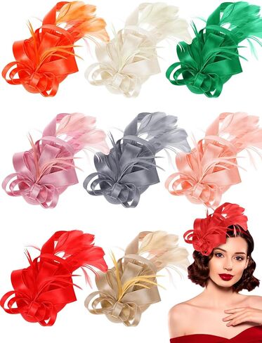 Suncalla 8 Pcs Fascinators Hat for Women Tea Party Headband with Feather Mesh Flower Derby Hat Hair Clip for Wedding Cocktail in Kuwait