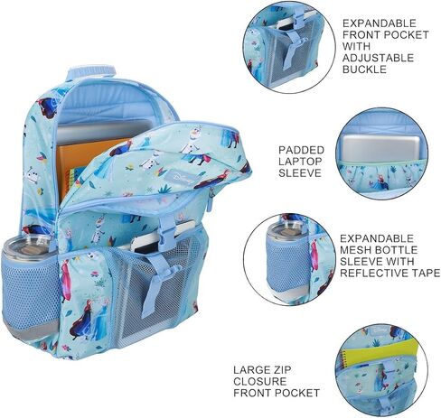 Bioworld Frozen Elsa and Anna 2-Piece 16" Kids Backpack & Lunch Box Set For School And Travel in Kuwait