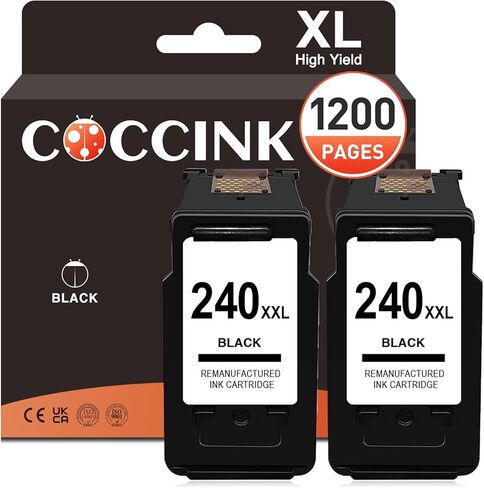 COCCINK 240XXL Black Ink Cartridge for Canon Pixma MG3600 MG3620 MG2120 MG3520 TS5120 MX452 MX512 MX532 MX472 MG3120 MG4120 Printer for Canon PG-240 XL 240 XL 240XL(2 Black) in Kuwait