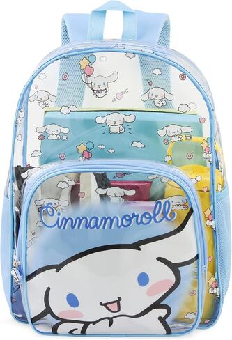 Get Trend Cinnamoroll Sanrio Girls Clear Backpack, 17 inch Transparent School Bookbag, See Through Travel Bag with Straps, Kawaii Gifts for Girls (Blue Cinnamoroll) in Saudi Arabia