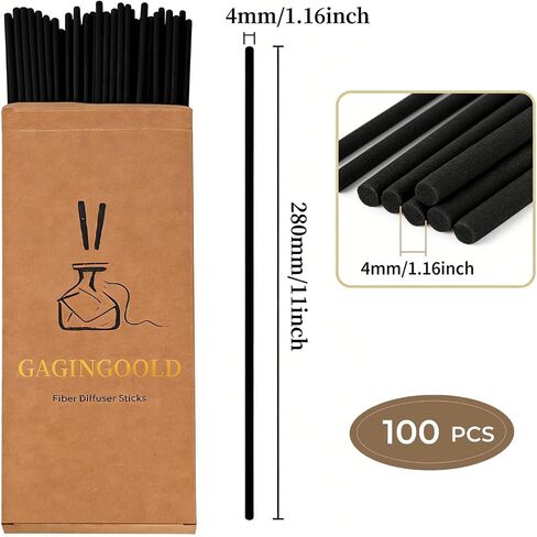 100 PCS Reed Diffuser Sticks, 11 Inch Fibre Diffuser Replacement Stick for Essential Oil Diffuser Refill, 4 mm Thick Aroma Diffuser Sticks for Home Office Bathroom Bedroom, Black & Primary in Saudi Arabia