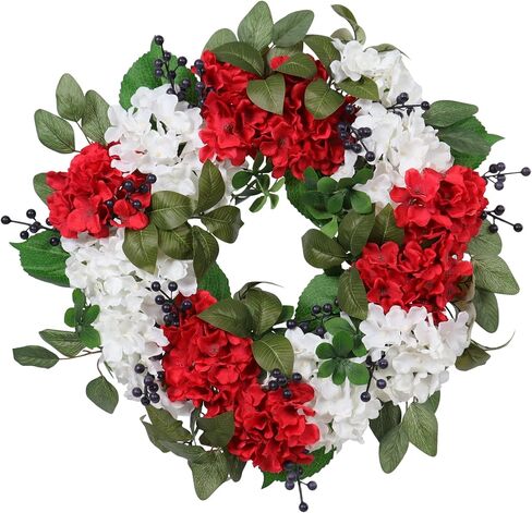 22 Inch Patriotic Wreath for Front Door Outdoor, UV Resistant Red White and Blue Eucalyptus Wreath for 4th of July Memorial Day, Waterproof Americana Summer Décor in Kuwait