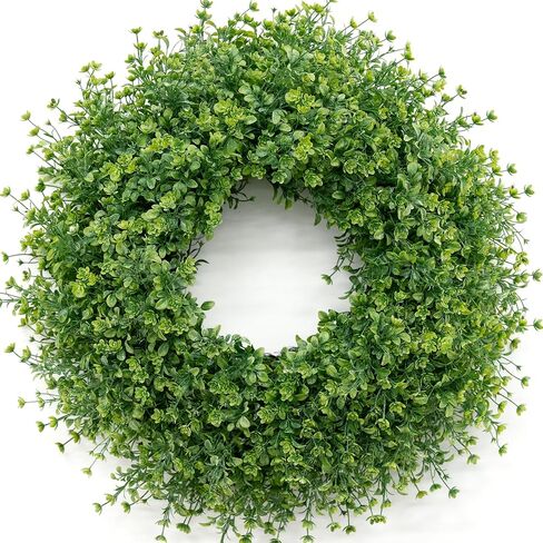 28 Inch Large Boxwoods Wreaths for Front Door Artificial Green Leaves Greenery Indoor Outdoor Wreath Home Decor Porch Window Wall Farmhouse Door Decorations Spring Summer Fall All Seasons in Saudi Arabia