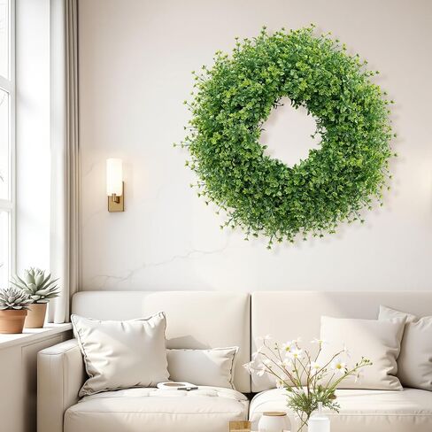 28 Inch Large Boxwoods Wreaths for Front Door Artificial Green Leaves Greenery Indoor Outdoor Wreath Home Decor Porch Window Wall Farmhouse Door Decorations Spring Summer Fall All Seasons in Saudi Arabia