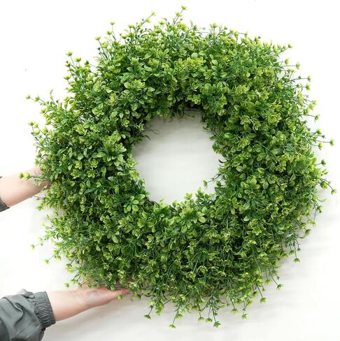28 Inch Large Boxwoods Wreaths for Front Door Artificial Green Leaves Greenery Indoor Outdoor Wreath Home Decor Porch Window Wall Farmhouse Door Decorations Spring Summer Fall All Seasons in Saudi Arabia