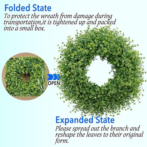 28 Inch Large Boxwoods Wreaths for Front Door Artificial Green Leaves Greenery Indoor Outdoor Wreath Home Decor Porch Window Wall Farmhouse Door Decorations Spring Summer Fall All Seasons in Saudi Arabia