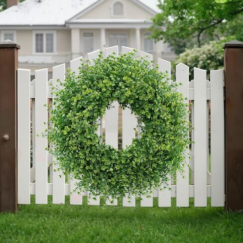 28 Inch Large Boxwoods Wreaths for Front Door Artificial Green Leaves Greenery Indoor Outdoor Wreath Home Decor Porch Window Wall Farmhouse Door Decorations Spring Summer Fall All Seasons in Saudi Arabia