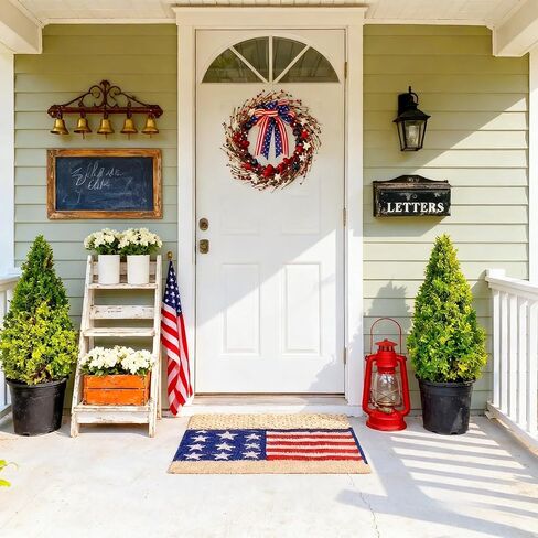 zjlmit 22 Inch 4th of July Wreath with Grapevine Base - Red White and Blue Berry Patriotic Wreath with Hanging Loop for Front Door, Independence Day & Memorial Day Decor in Saudi Arabia