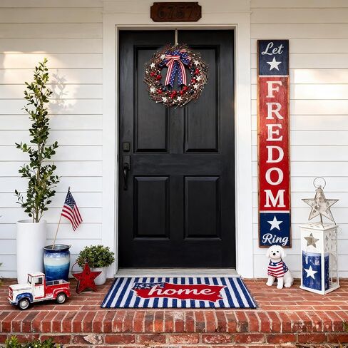 zjlmit 22 Inch 4th of July Wreath with Grapevine Base - Red White and Blue Berry Patriotic Wreath with Hanging Loop for Front Door, Independence Day & Memorial Day Decor in Saudi Arabia