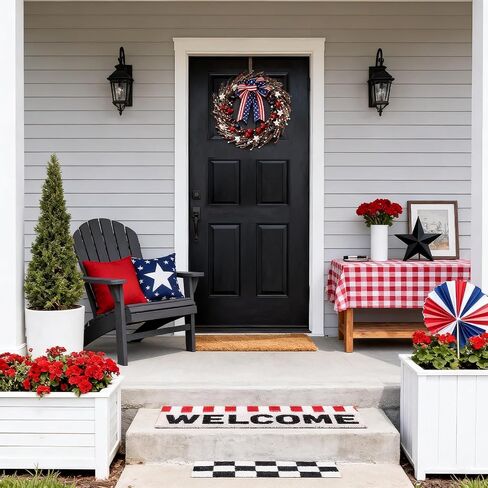 zjlmit 22 Inch 4th of July Wreath with Grapevine Base - Red White and Blue Berry Patriotic Wreath with Hanging Loop for Front Door, Independence Day & Memorial Day Decor in Saudi Arabia