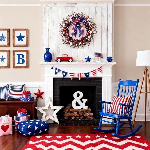 zjlmit 22 Inch 4th of July Wreath with Grapevine Base - Red White and Blue Berry Patriotic Wreath with Hanging Loop for Front Door, Independence Day & Memorial Day Decor in Saudi Arabia