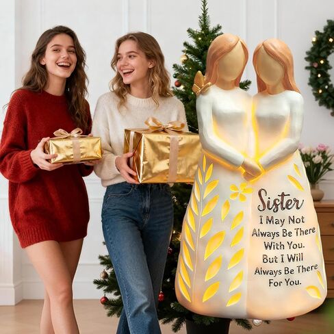 Sister Birthday from Sister, Resin Sister Figurine Light with Remote Control for Soul Sisters Bestie, Sisters' Day Gift for Best Friend(No Batteries Included) in Saudi Arabia