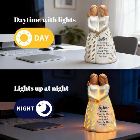 Sister Birthday from Sister, Resin Sister Figurine Light with Remote Control for Soul Sisters Bestie, Sisters' Day Gift for Best Friend(No Batteries Included) in Saudi Arabia