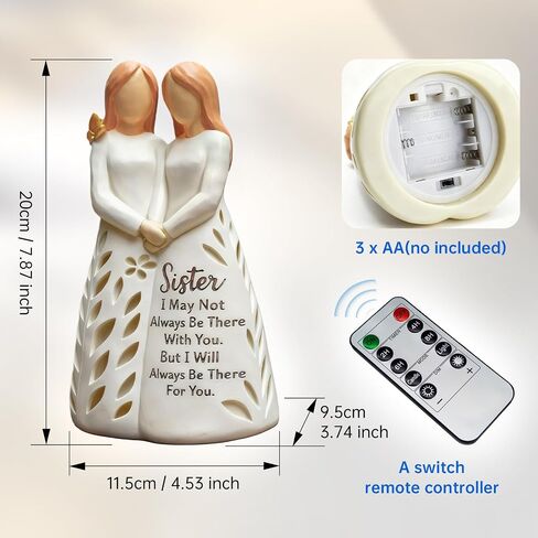 Sister Birthday from Sister, Resin Sister Figurine Light with Remote Control for Soul Sisters Bestie, Sisters' Day Gift for Best Friend(No Batteries Included) in Saudi Arabia