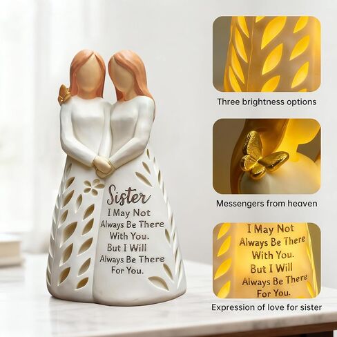 Sister Birthday from Sister, Resin Sister Figurine Light with Remote Control for Soul Sisters Bestie, Sisters' Day Gift for Best Friend(No Batteries Included) in Saudi Arabia