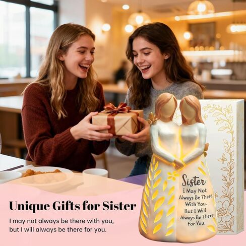 Sister Birthday from Sister, Resin Sister Figurine Light with Remote Control for Soul Sisters Bestie, Sisters' Day Gift for Best Friend(No Batteries Included) in Saudi Arabia