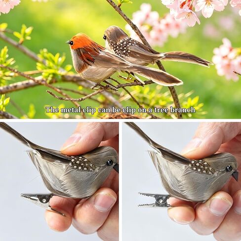 Fake Bird Decor Sparrow Figurines,6pcs Artificial Faux Real Feathers Ornament Birds Nest Eggs,Small Decorative,Clip On Birds For Christmas Tree Sunmmer Easter Home Decoration、Crafts、Statue Photo Props in Saudi Arabia