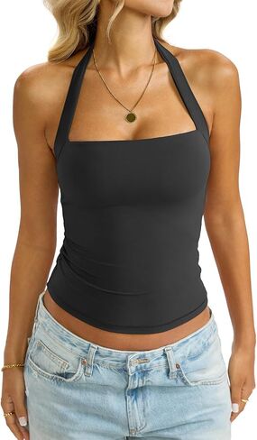 EasyGala Womens Double Lined Halter Tank Sexy Square Neck Shirt Fitted Open Back Sleeveless Top Y2K Going Out Clothes2026 in Kuwait