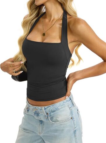 EasyGala Womens Double Lined Halter Tank Sexy Square Neck Shirt Fitted Open Back Sleeveless Top Y2K Going Out Clothes2026 in Kuwait