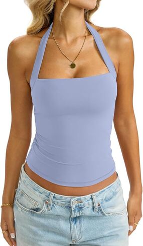 EasyGala Womens Double Lined Halter Tank Sexy Square Neck Shirt Fitted Open Back Sleeveless Top Y2K Going Out Clothes2026 in Kuwait