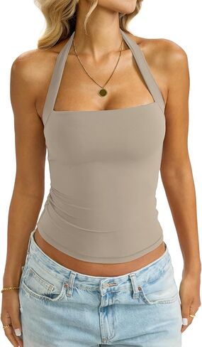 EasyGala Womens Double Lined Halter Tank Sexy Square Neck Shirt Fitted Open Back Sleeveless Top Y2K Going Out Clothes2026 in Kuwait