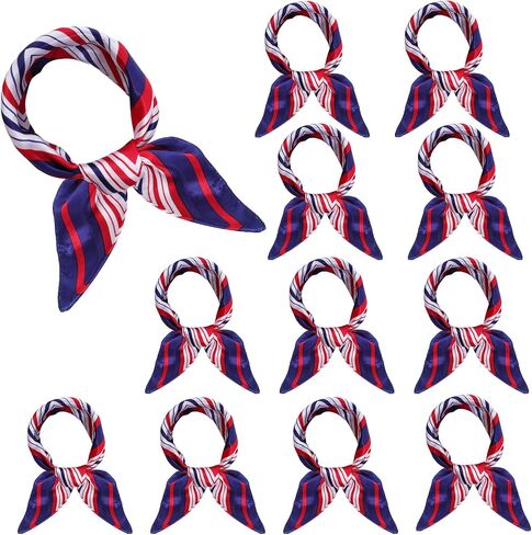 Fumwase 12PCS Women Square Scarf Scarves Silk Nautical Sailor Neck Scarf Head Hair Wraps for Ladies 18.9 x 18.9 Inches (12, white red blue) in Kuwait