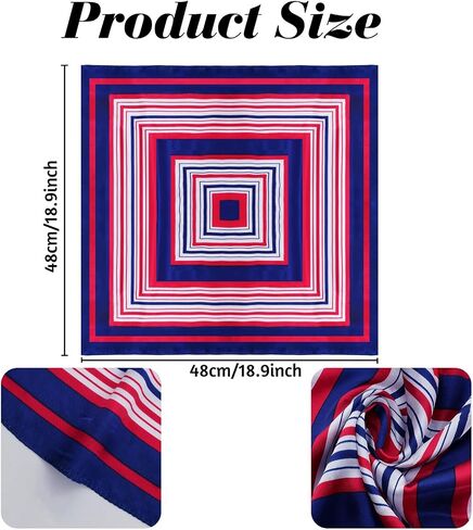 Fumwase 12PCS Women Square Scarf Scarves Silk Nautical Sailor Neck Scarf Head Hair Wraps for Ladies 18.9 x 18.9 Inches (12, white red blue) in Kuwait