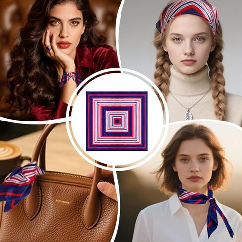 Fumwase 12PCS Women Square Scarf Scarves Silk Nautical Sailor Neck Scarf Head Hair Wraps for Ladies 18.9 x 18.9 Inches (12, white red blue) in Kuwait