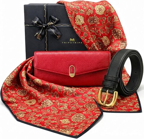 TRIPA TRIPS Gifts for Women – Birthday Gifts for Women - Luxury Gift Box with Genuine Leather Wallet & Belt, and 100% Silk Scarf for Her – Beautiful Gift for Mom, Wife, Teacher, Daughter, Sister in Saudi Arabia